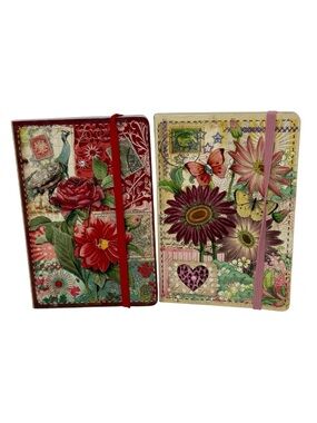 Floral Hardcover Journal Set of 2 with Elastic Closure and Rhinestone Accents